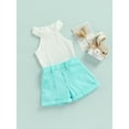 thumbnail image 4 of Kiapeise Kids Girls 2PCS Set Solid Color Sleeveless Ribbed Knitted Vest Color Contrast Patchwork Denim Skirt with Belt, 4 of 8