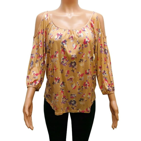 Lauren Conrad Floral Print Cut Out Shoulder Top, Women's Medium