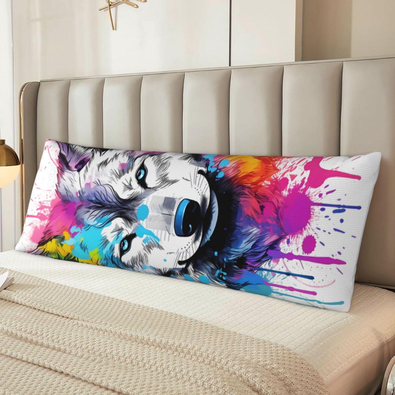Naloa Cool Colorful Wolf Super Soft 20x60 Body Pillow Case,Long Side Hidden Zipper（PILLOWS ARE NOT INCLUDED）