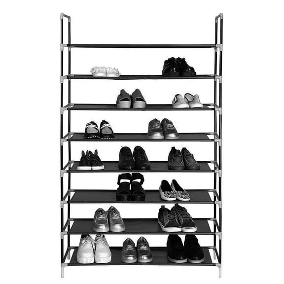 Cfowner Black Shoe Shelf, 100cm Ultra Large Capacity 8 Layers Non-woven Fabrics & Steel Shoe Rack