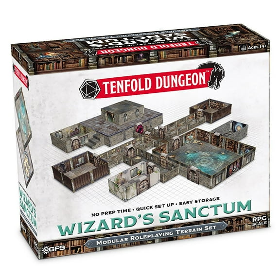 Gale Force 9: Tenfold Dungeon - Wizard's Sanctum - Modular Roleplaying Terrain Set, Box To Table, 1" Grids, 12 Illustrated Rooms, RPG-Dungeon Crawling