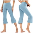 thumbnail image 4 of FYEGRE Capri Pants for Women Stretch Yoga Dress Pants with Pockets Ruffle Bell Bottom Athletic Work Leggings Sky Blue S, 4 of 7