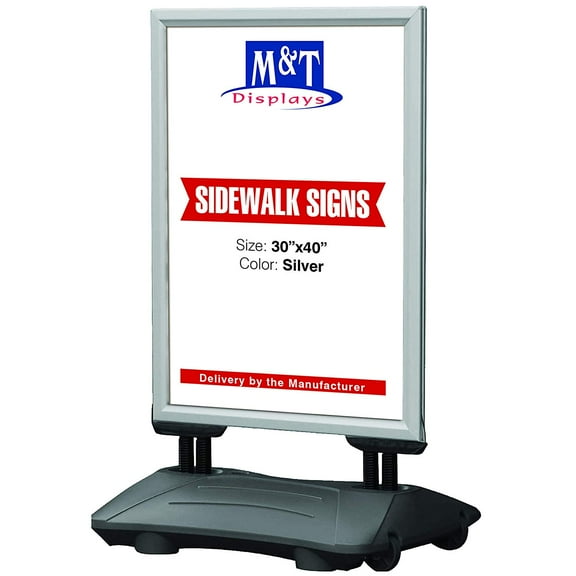 M&T Displays WindPro Weather and Wind Resistant Aluminum Outdoor Silver Pavement Curb Sidewalk Sign Holder for 30x40 inch