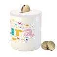 thumbnail image 3 of Laura Piggy Bank, Girl Name with Vintage Doodle Style Flowers and Stars Colorful Illustration, Ceramic Coin Bank Money Box for Cash Saving, 3.6" X 3.2", Multicolor, by Ambesonne, 3 of 4