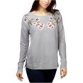thumbnail image 1 of Lucky Brand Sudadera bordada para mujer, gris, pequeña Lucky Brand  Camisa de entrenamiento, 1 of 2
