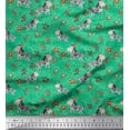 thumbnail image 1 of Soimoi Green Poly Georgette Fabric Leaves,Floral & Animal Cartoon Printed Fabric 1 Yard 52 Inch Wide, 1 of 1