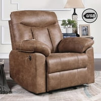 Becket Big and Tall Memory Foam Rocker Recliner with USB Vintage Brown