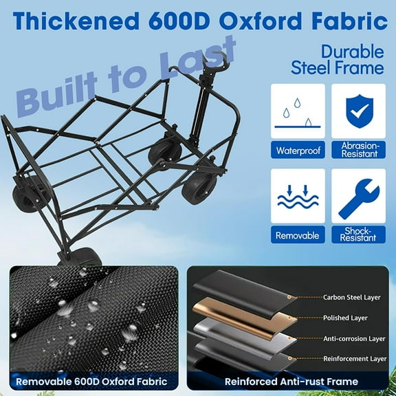 Foldable Wagon with All-Terrain Wheels - 420lbs Heavy Duty Utility Wagon for Beach, Garden, Camping, and Shopping