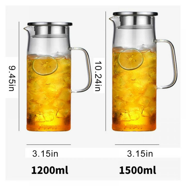 Glass Pitcher with Lid and Handle,50 oz/1500ml Water Jug