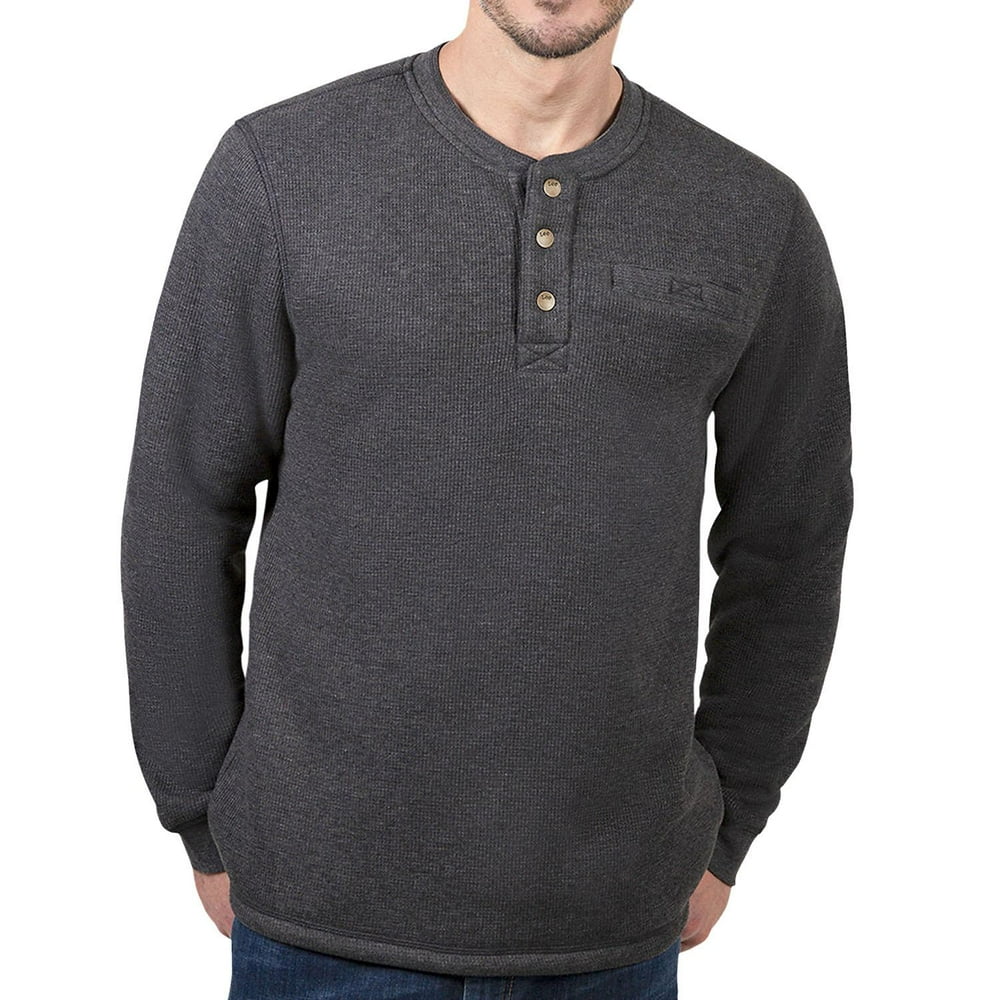 Lee - Lee Men's Sherpa Lined Thermal Henley in Charcoal Heather, Large ...