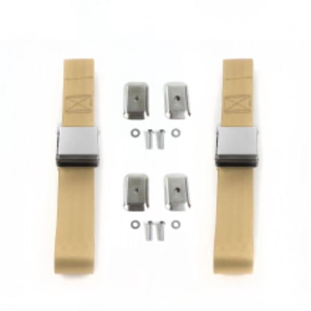 Nash Rambler 1950-1954 Airplane 2 Point Tan Lap Bucket Seat Belt Kit with Bracketry - 2 Belts