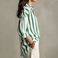 thumbnail image 5 of Rexolia Women's Striped Button Down Shirt Regular Fit Long Sleeve Business Casual Green L, 5 of 6