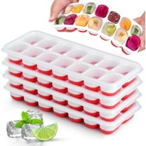 Silicone Ice Cube Tray, 4 Pack Easy-Release & Flexible 14-Ice Cube Trays with Spill-Resistant Removable Lid, Stackable Ice Trays with Covers for Freezer, Cocktail (Red)