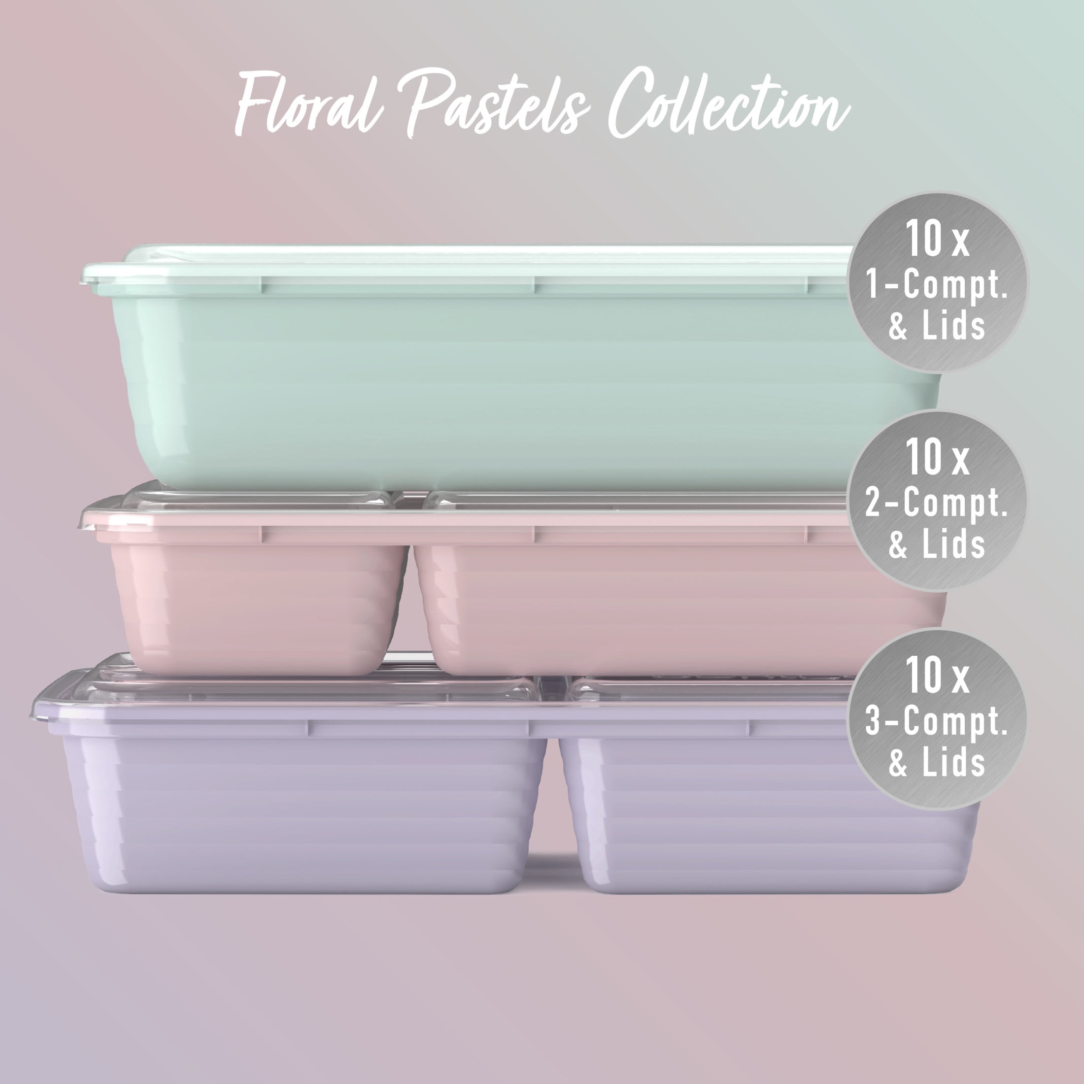 Bentgo Prep 60-Piece Meal Prep Box Floral Pastels Collection (BGPRPAK3-P)