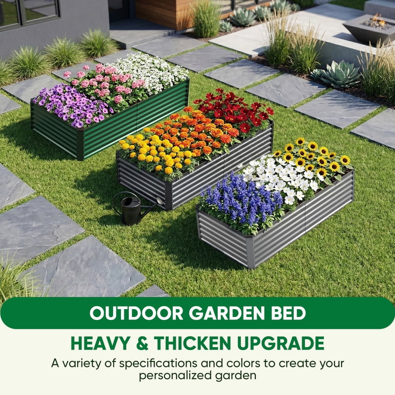 Parkwell 6x3x2ft Raised Garden Bed Outdoor, Backyard Oval Metal Planter Box for Vegetables, Flowers - Sliver