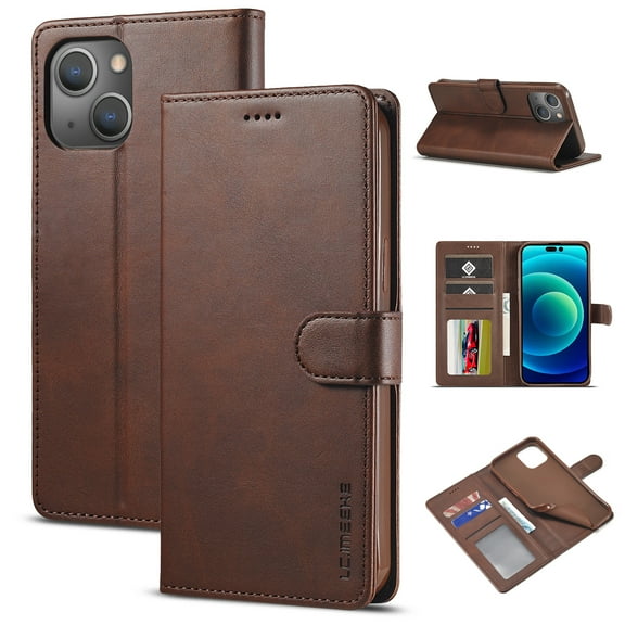 SaniMore for iPhone 15 Plus 6.7" 2023 Case, PU Leather Skin & Soft TPU Inner Shell [Card Holder   Cash Pocket   Flip Kickstand] Magnetic Closure Protective Wallet Cover, Brown
