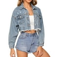 thumbnail image 2 of Ailaofu Women's Cropped Denim Jacket Long Sleeve Button Down Basic Classic Jean Jacket, 2 of 7