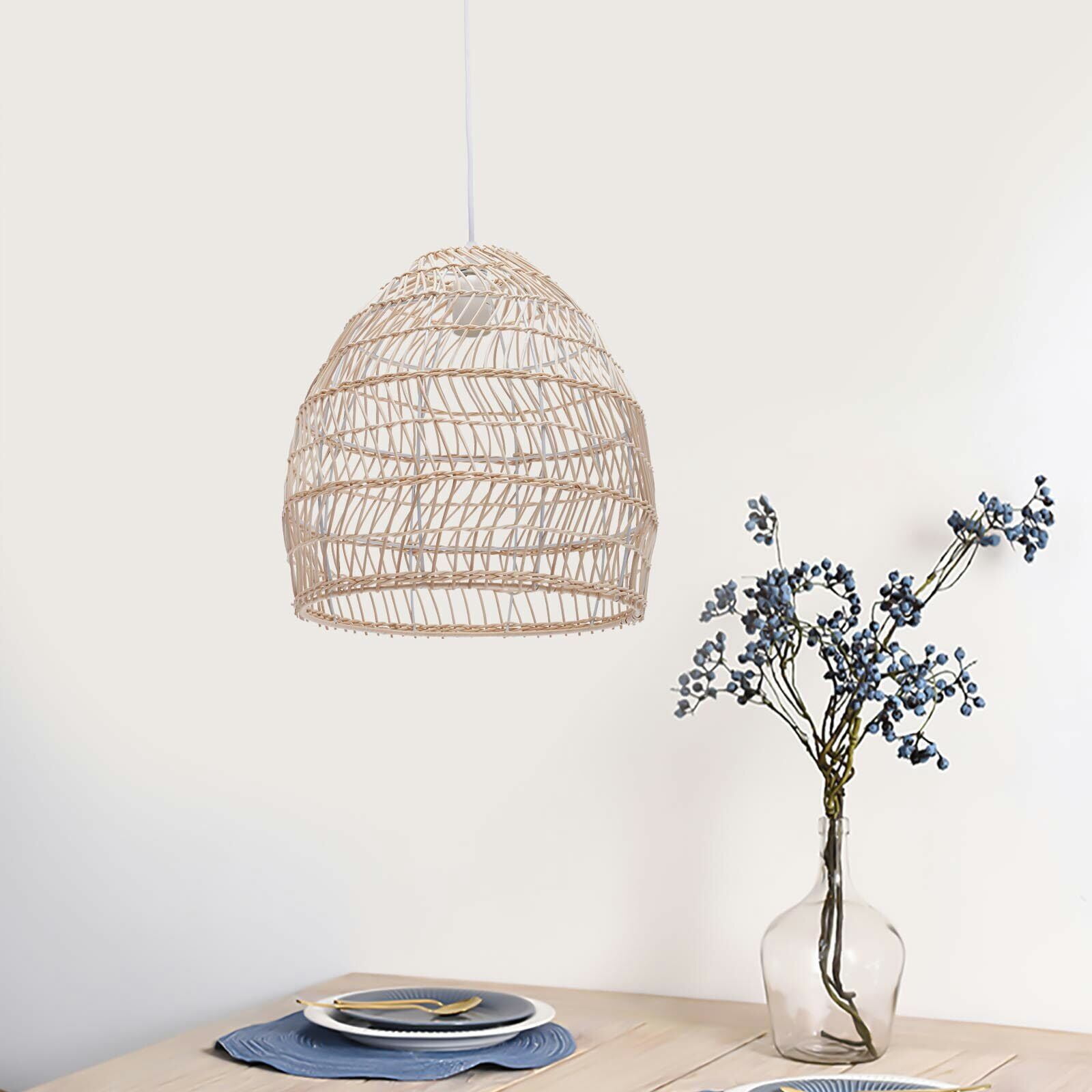 Loyalheartdy 13.77' Vintage Woven Wicker Rattan Chandelier Bamboo Pendant Light Adjustable Height Hanging Lamp for Dining Room E27