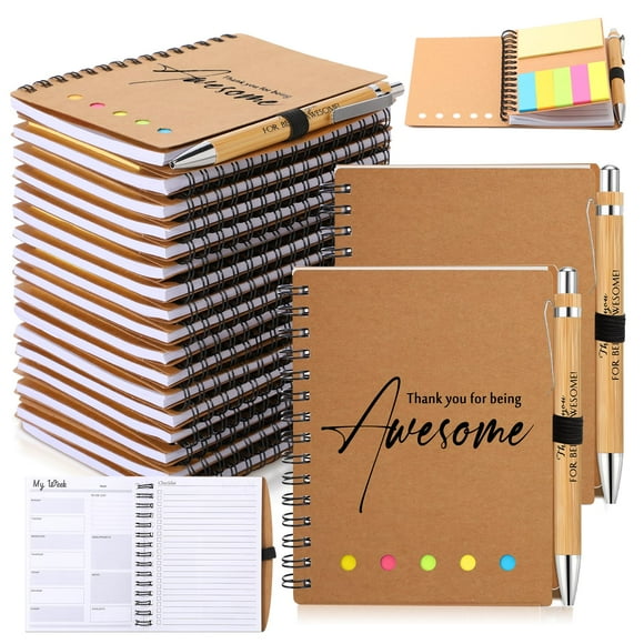 Moinchore 20 Sets Employee Appreciation Gifts Bulk Spiral Weekly Planner Notebook with Bamboo Pen Sticky Notepads Christmas Thank You Gift for Office Staff(Kraft)