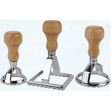 Classical Italian Round and Square Pasta Cutter Kitchen Pasta Mold Tool Ravioli Stamp Cutter With Beach Wooden Handle