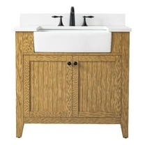Design Element Burbank 36" Single Sink Oak Bath Vanity with White Quartz Top