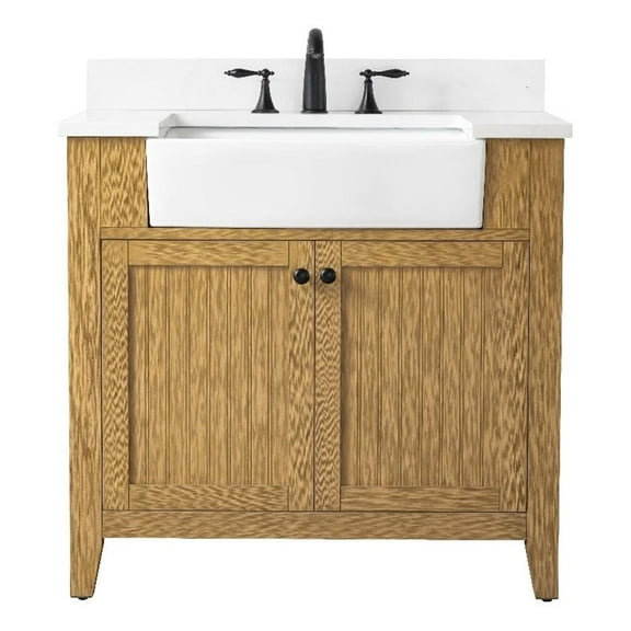 Design Element Burbank 36" Single Sink Oak Bath Vanity with White Quartz Top
