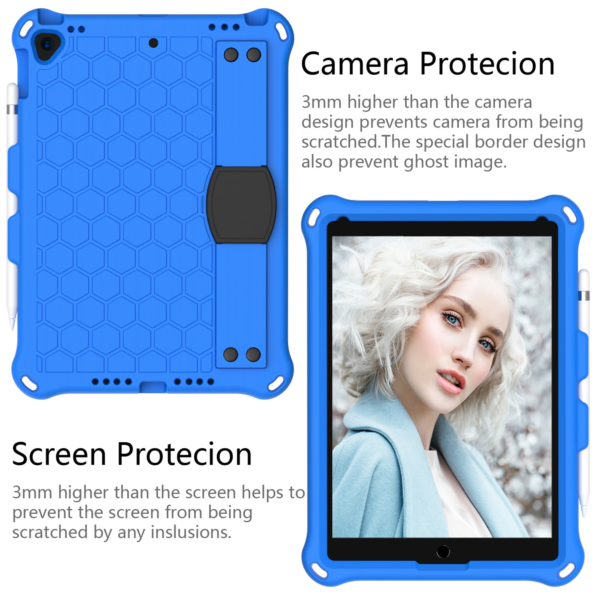 iPad 10.2 2021 Case with Screen Protector, Dteck Shockproof Case for iPad 9th Gen/ iPad 8th Gen / iPad 7th Gen with Removable Shoulder Strap/Hand Strap/Pencil Holder, Heavy Duty Rugged Case,Blue/Black