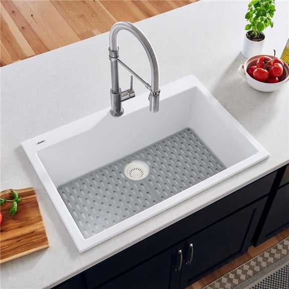 Ruvati USA RVG1027WH 27 x 20 in. Drop-in Topmount Granite Composite Single Bowl Kitchen Sink, Arctic White