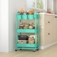 thumbnail image 3 of 3-Tier Plastic Rolling Storage Cart Utility Cart with Extra Hanging Cups Handles Lockable Wheels for Living Room Bathroom Kitchen Office Green, 3 of 15