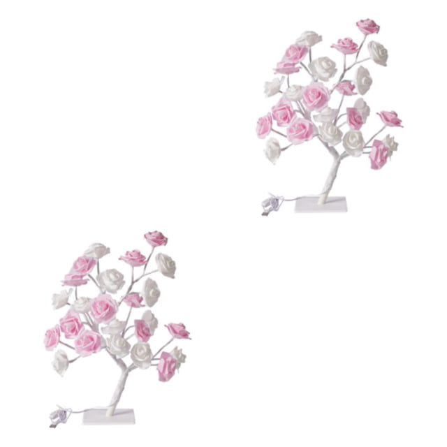 Decodeary Color Changing Lighted Rose Tree Lamp Unique Gift For Any Occasion Wide white pink white rod 2Set