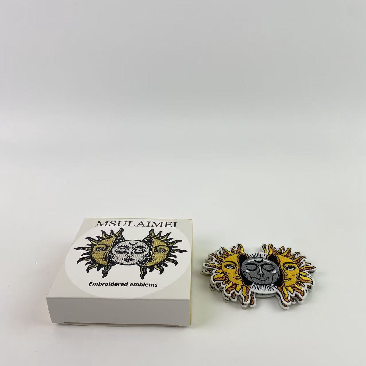 MSULAIMEI Embroidered emblems,Sun and Moon Patch Embroidered Biker Applique Iron On Sew On Emblem