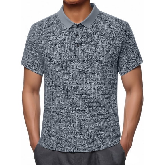 Dolkfu Retro Polos Shirts for Men Collared Short Sleeve Gray Button Polos Geometric Plaid Outdoor Tops Gray,Xxxxl