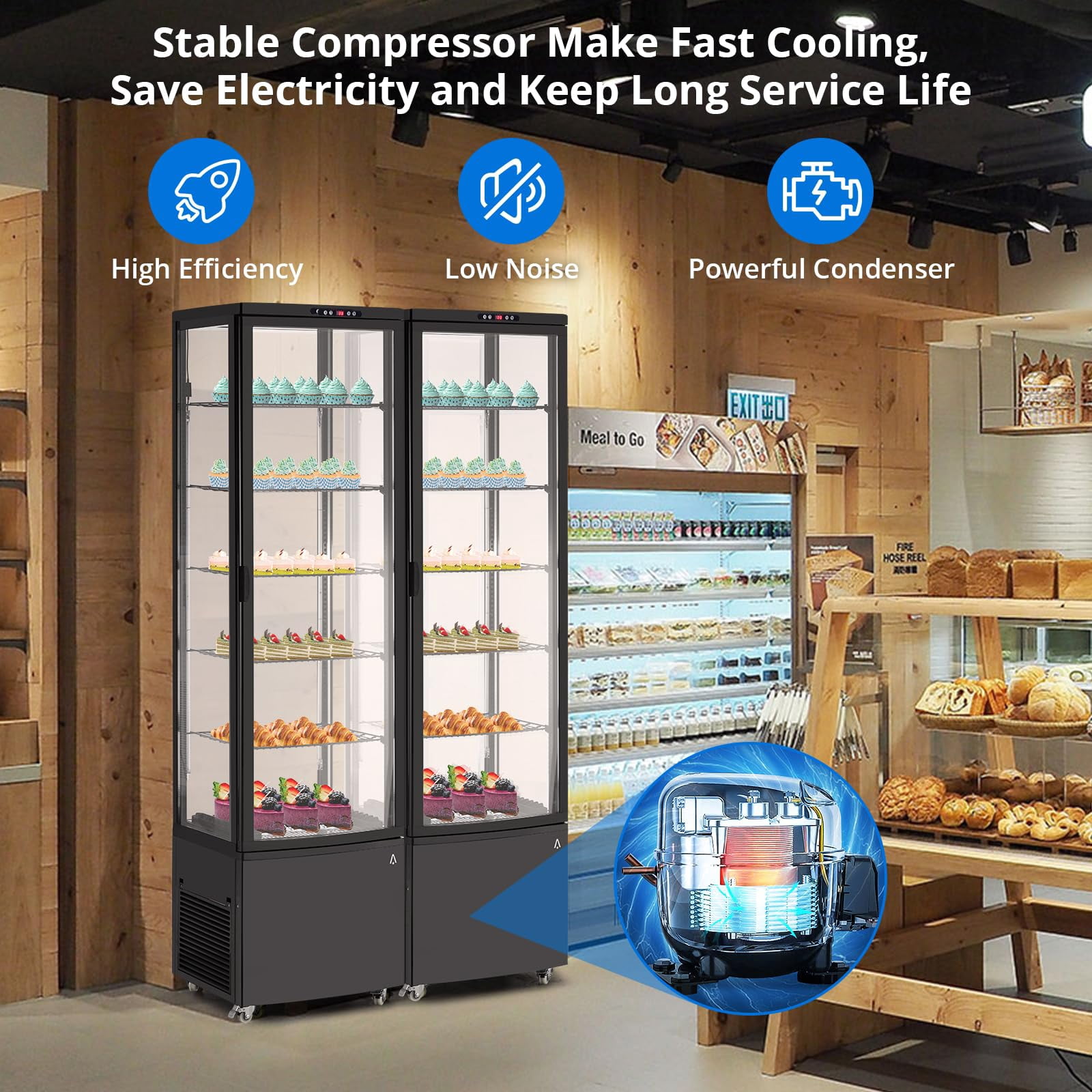 Rugerasy Commercial Refrigerator - 10.52 cu.ft. 298 L Display Fridge, Upright Beverage Cooler with LED Light, Auto Defrost & Air-Cooling for Home, Store, Gym, Office, Cafe Restaurant