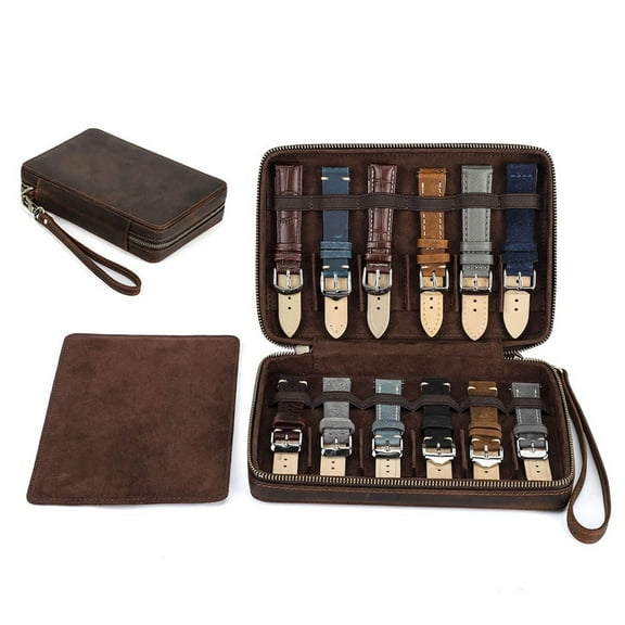 Hiram  Leather Watch Band Case ,Watches Strap Holder Storage Organizer Compatible with Most Watch Bands