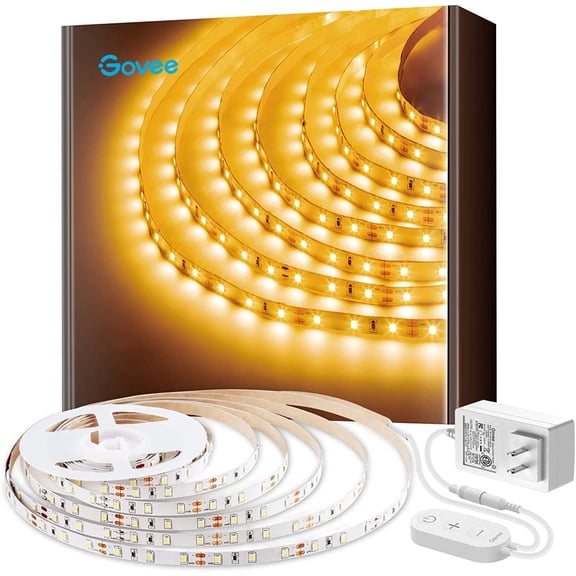 Warm White LED Strip Lights, Bright 300 LEDs, 3000K Dimmable Light Strip 16.4ft with Control Box, LED Lights for Bedroom, Kitchen Cabinets, Living Room, ETL Listed Adapter Included