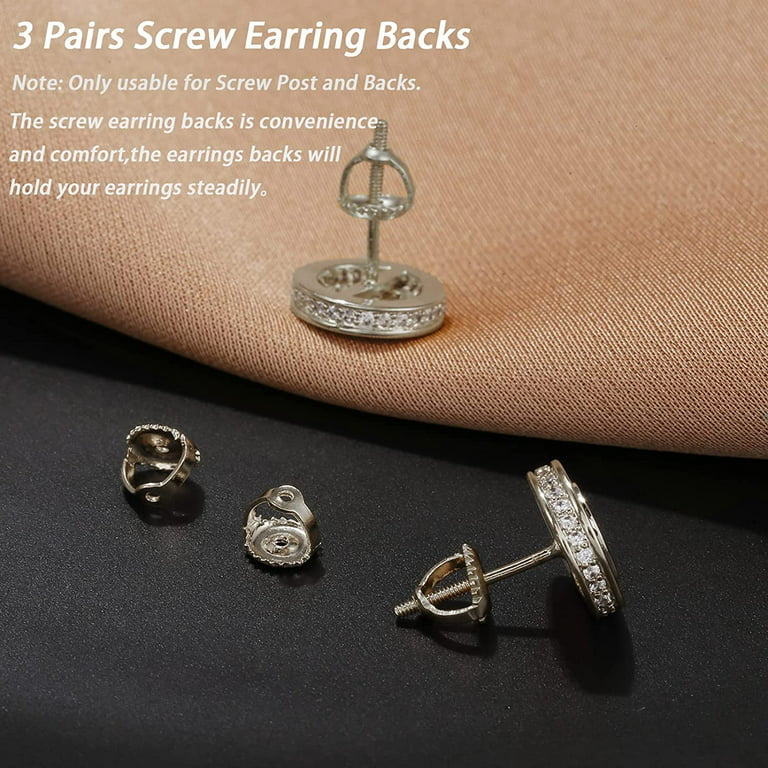 14K Earring Screw Backs Replacement - Hypoallergenic Screwbacks for 0.028  Threaded Post Earring (4 Pairs) 