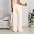 thumbnail image 3 of Women's wide-leg athletic pants, high-waisted loose casual trousers with drawstring, flared athletic pants, jogging pants with pockets,Beige,XL, 3 of 5