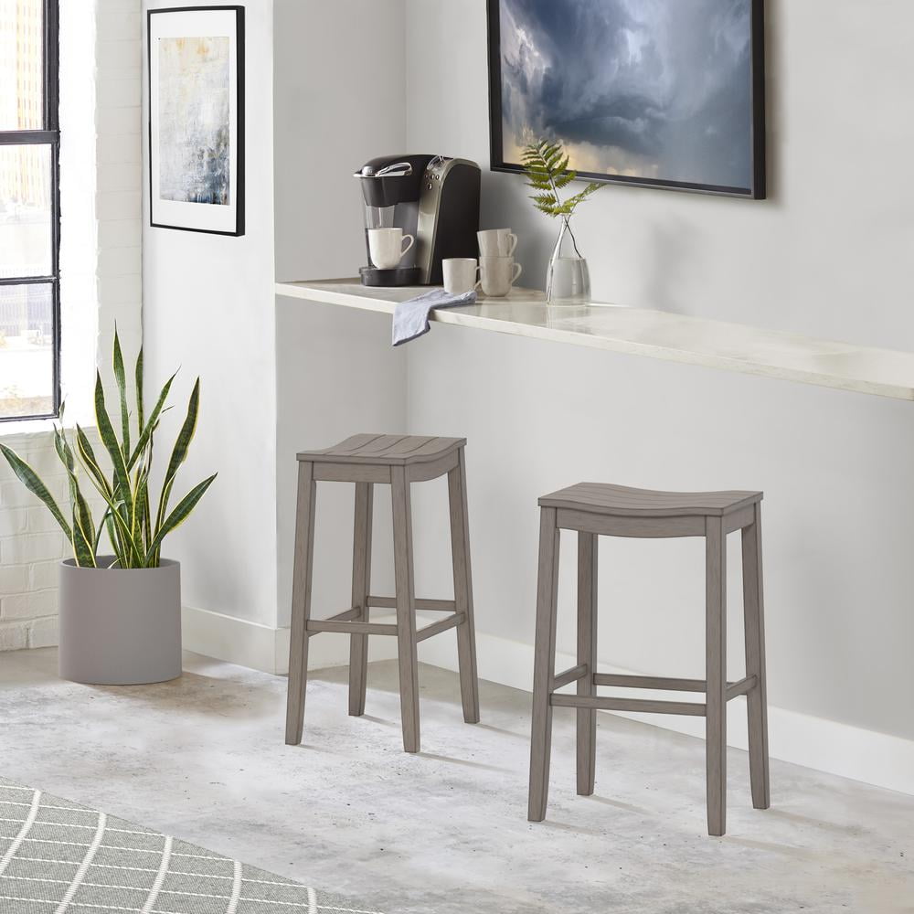 Woven Paths Fiddler Backless Wood Bar Height Stool, Aged Gray