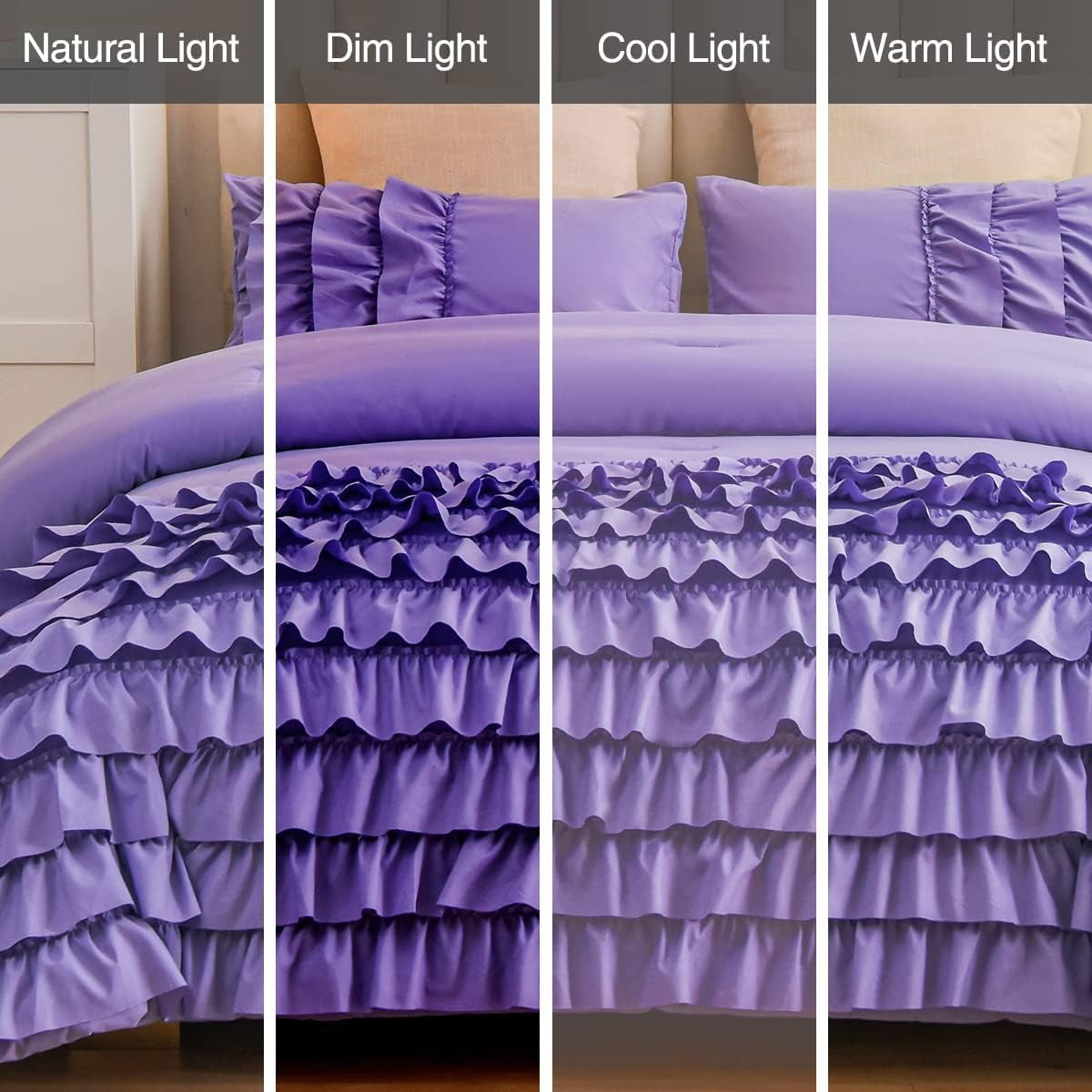 NTBED Purple Ruffle Comforter Set Twin Size Multi-Layers Ruffled Shabby Chic Bedding Set for Girls Women