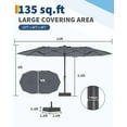 thumbnail image 5 of Emorefun Extra Large Patio Umbrella, 15ft Rectangle Outdoor Umbrella with Base & Crank Handle for Pool, Garden, Deck, Backyard, Gray, 5 of 5