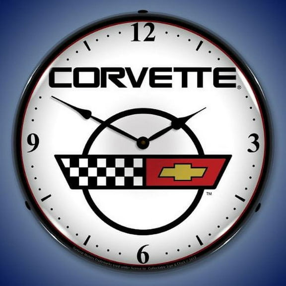 C4 Corvette Logo Lighted Clock - White