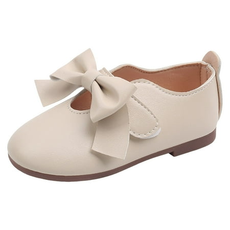 

MIASHUI Girls Mary Jane Shoes Princess Bowknot Leather Soft Soled Flat Shoes Beige 4.5-5 Years
