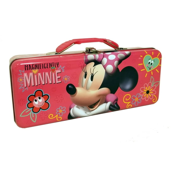 The Tin Box Company Minnie Pencil Box with Handle Tin Carry All Pink