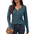 thumbnail image 2 of Blusas de Mujer, Corte Entallado, Cuello en V, Botones, Camisa Henley Gris Azulado XXL, 2 of 10