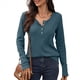 thumbnail image 2 of Blusas de Mujer, Corte Entallado, Cuello en V, Botones, Camisa Henley Gris Azulado XXL, 2 of 10