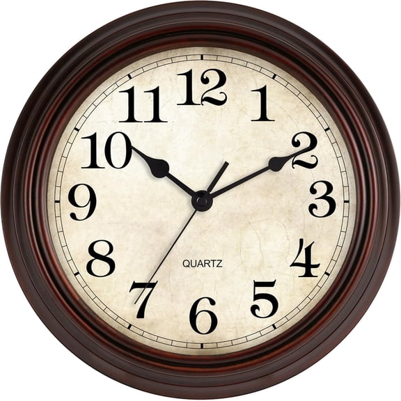12 Inch Wall Clock Battery Operated Silent Non-Ticking Analog Wall Clock Vintage Retro Rustic Style Decorative for Living Room Kitchen Home Office(Bronze)