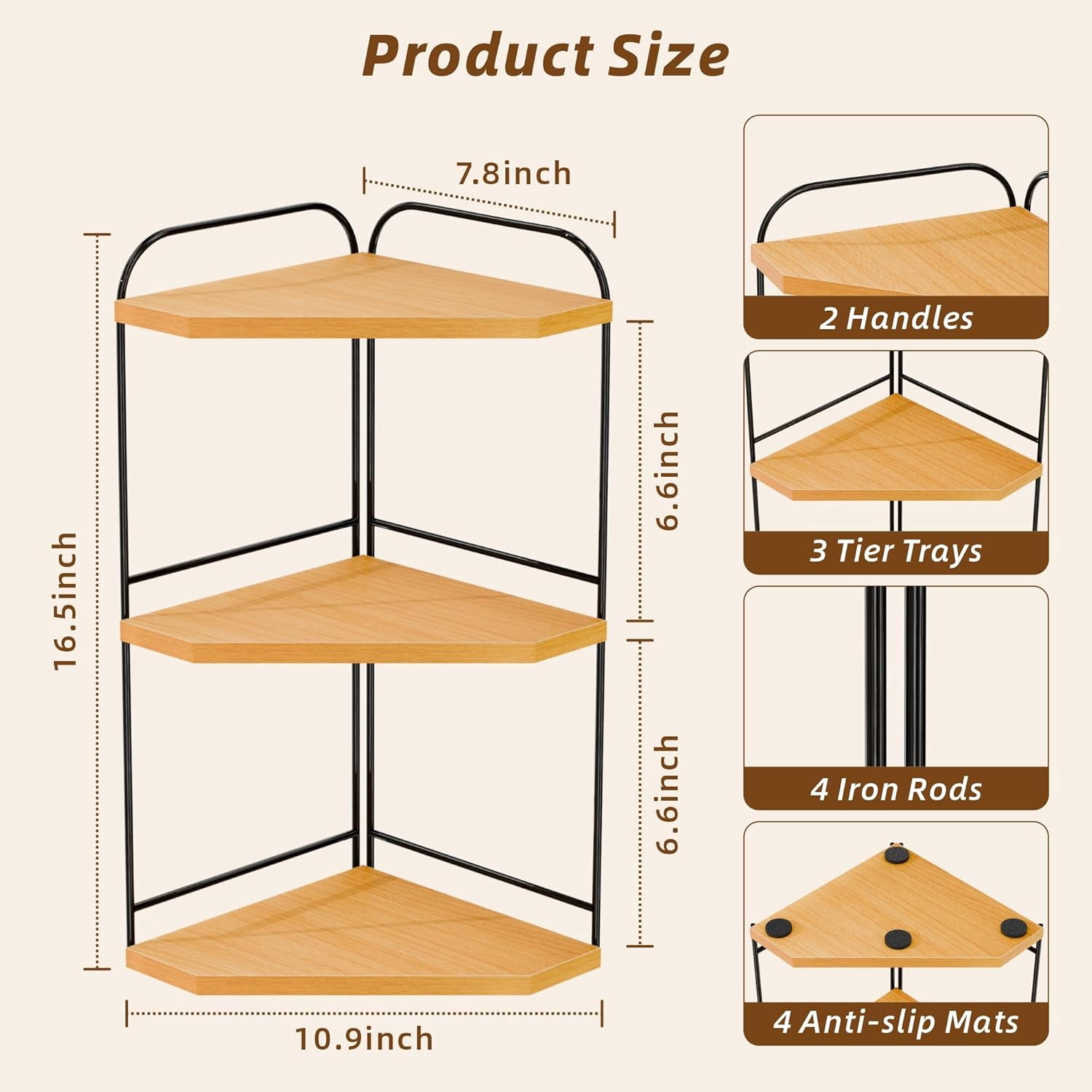Corner Bathroom Counter Organizer, 3-Tier Wood Countertop Organizer for Perfume, Makeup Storage, Skincare Organizers for Vanity, Counter Corner Shelf for Kitchen, Bathroom, Dresser (Natural)