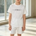 thumbnail image 2 of WhouRiu Boys Girls Athletic Outfits Kids Unisex Short Sleeve Letter Graphic Tees And Shorts Sets, 2 of 4