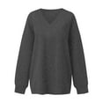 thumbnail image 4 of Women's Oversized V-Neck Fleece Pullover Sweatshirt, Long Sleeve Soft Comfortable No Hood Casual Top with Relaxed Fit for 2025 Fall Season, Daily Wear and Layering Outfits Dark Gray S, 4 of 9