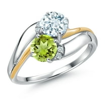 Gem Stone King 925 Sterling Silver and 10K Yellow Gold Green Peridot Sky Blue Aquamarine 2 Stone and Lab Grown Diamond Accent Ring for Women (1.08 Cttw, Gemstone August Birthstone, Size 7)